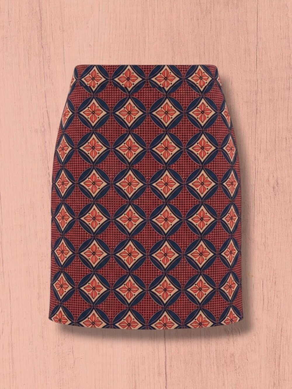 Ann Taylor Petite Blue & Orange Geometric Pencil Skirt 2P
